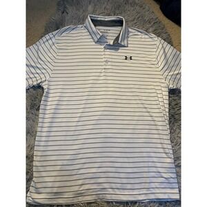 Under Armour Mens Playoff Polo Shirt White Stripe Golf‎ Athletic XL